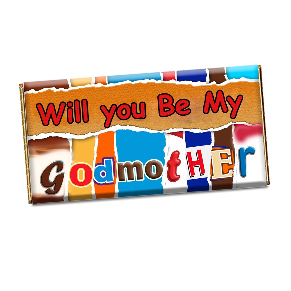 Will You Be My Godmother Christening Baptism Invitation Chocolate Bar Gift Wrapper #CH-268 (With Chocolate Bar)