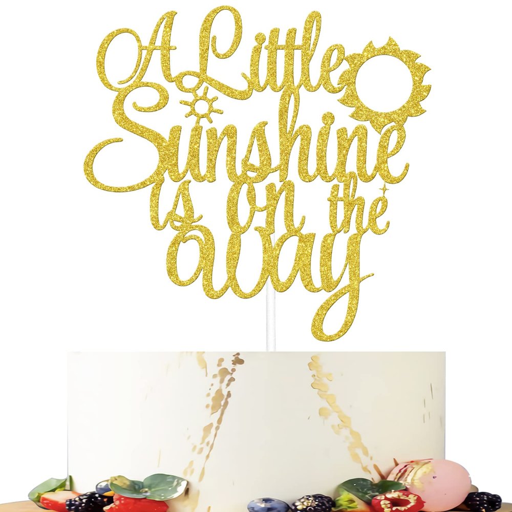 A Little Sunshine Is On The Way Cake Topper, You are My Sunshine Cake Decoration, Sun Baby Shower Cake Decor, Gender Reveal Sunshine Birthday Party Supplies Gold Glitter