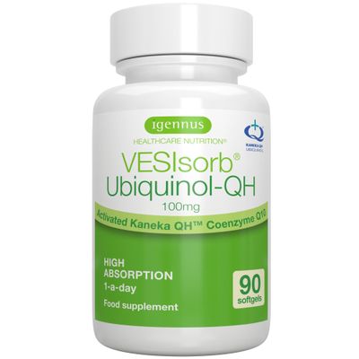 Igennus Advanced VESIsorb Ubiquinol 100mg 90 Softgels, 600% Bioavailability, Fast-Acting Water-Soluble Coenzyme Q10 Supplement for Energy & Heart, 3-Months Supply
