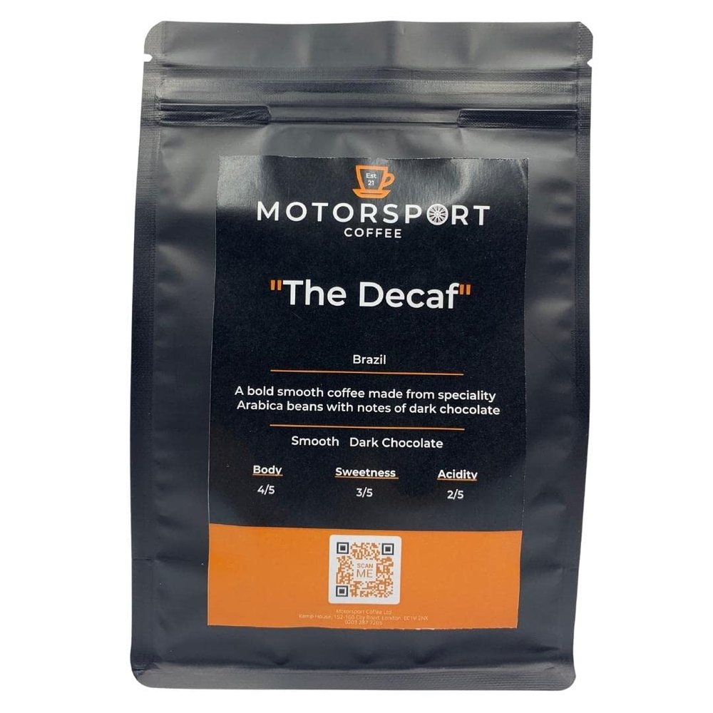 Motorsport Coffee - The Decaf Coffee Bean (500g) 100% chemical free decaffeinated coffee using the Swiss-water decaffeination process.