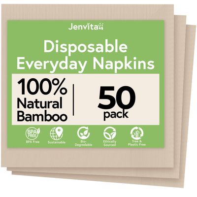 Ibambo 50 Pack Bamboo Everyday Napkins - 2-Ply Ecofriendly Lunch & Dinner Napkins - Bamboo Napkins for Events & Occasions - 6.5x6.5 Inch Folded Disposable Napkins - Compostable Napkins for Dining