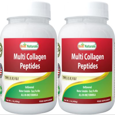 Best Naturals Multiple Collagen Peptides Protein Type I, II III, V & X Collagen unflavored 1 Pound - Grass Fed & Pasture Raised - Water Soluble - Easy to Mix (1 LB (Pack of 2))