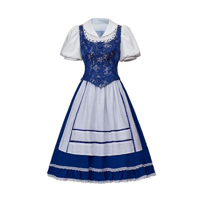 Women's Belle Cosplay Costume Beauty Belle Blue Maid Dress with Apron Halloween Outfit-M