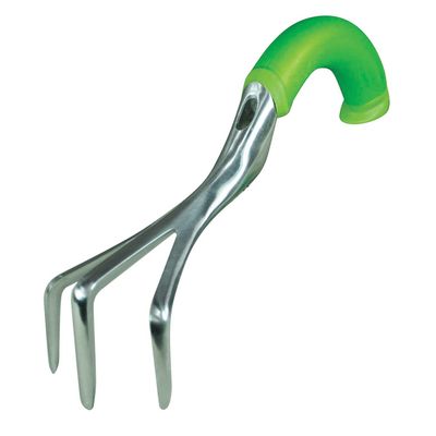 Aluminium Garden Cultivator with Curved Ergonomic Grip - Reduces Wrist Stress - Easily Pull & Push - Triangular Aluminium Tines - Ideal for Tight Spaces