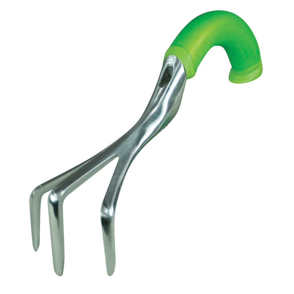 Aluminium Garden Cultivator with Curved Ergonomic Grip - Reduces Wrist Stress - Easily Pull & Push - Triangular Aluminium Tines - Ideal for Tight Spaces