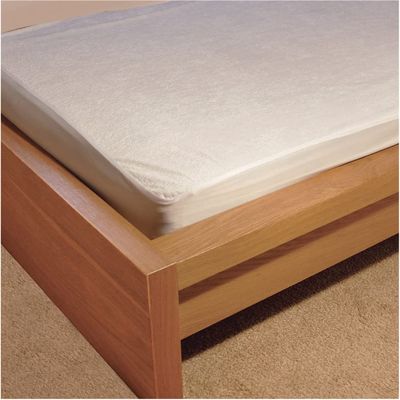 Anti-Allergenic Waterproof Mattress Protector - Double - Machine Washable White Terry Fabric - Anti Bacterial Backing - Bedding Protection