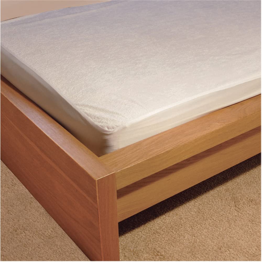 Anti-Allergenic Waterproof Mattress Protector - Double - Machine Washable White Terry Fabric - Anti Bacterial Backing - Bedding Protection