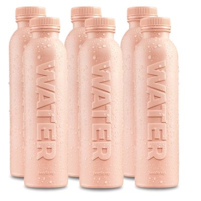 Bottle Up Reusable BPA Free Water Bottle 500ml (6 Pack)  Prefilled With Pure Still Water | Plant-Based Sports Bottle Made From Cane Sugar (Champagne Pink)