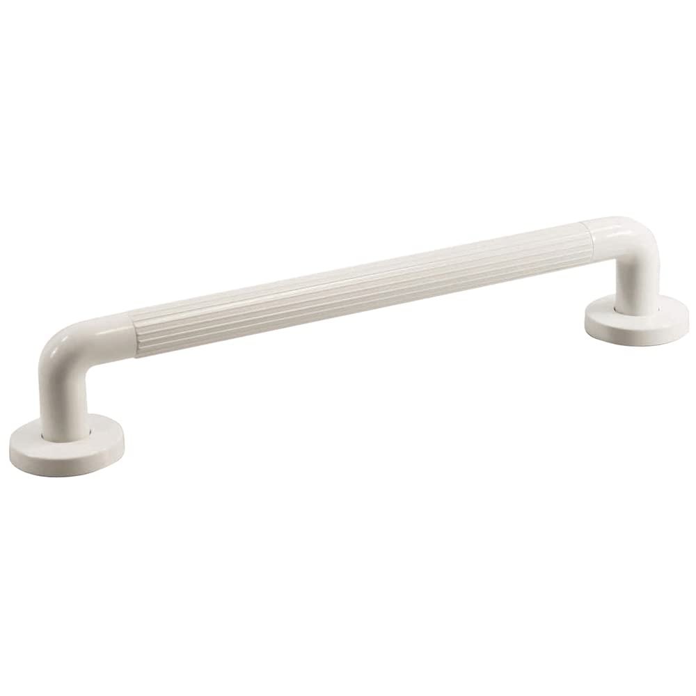 Ribbed UPVC Plastic Bathroom Wall Grab Bar - 450mm Length - Reinforced Fixings - Cover Caps - Wall Support Mobility Bar Handle