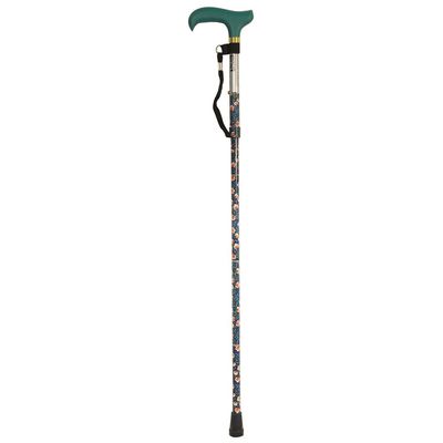 Deluxe Ambidextrous Foldable Walking Cane - 5 Adjustable Height Settings - Emerald Floral Design - Non-Slip Rubber Ferrule - Wrist Strap - 110kg (16 Stone) Weight Limit