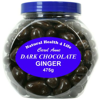 Natural Health 4 Life Carol Anne Confectionery Dark Chocolate Ginger 475 g in Recyclable Gift Jar (1 Jar)