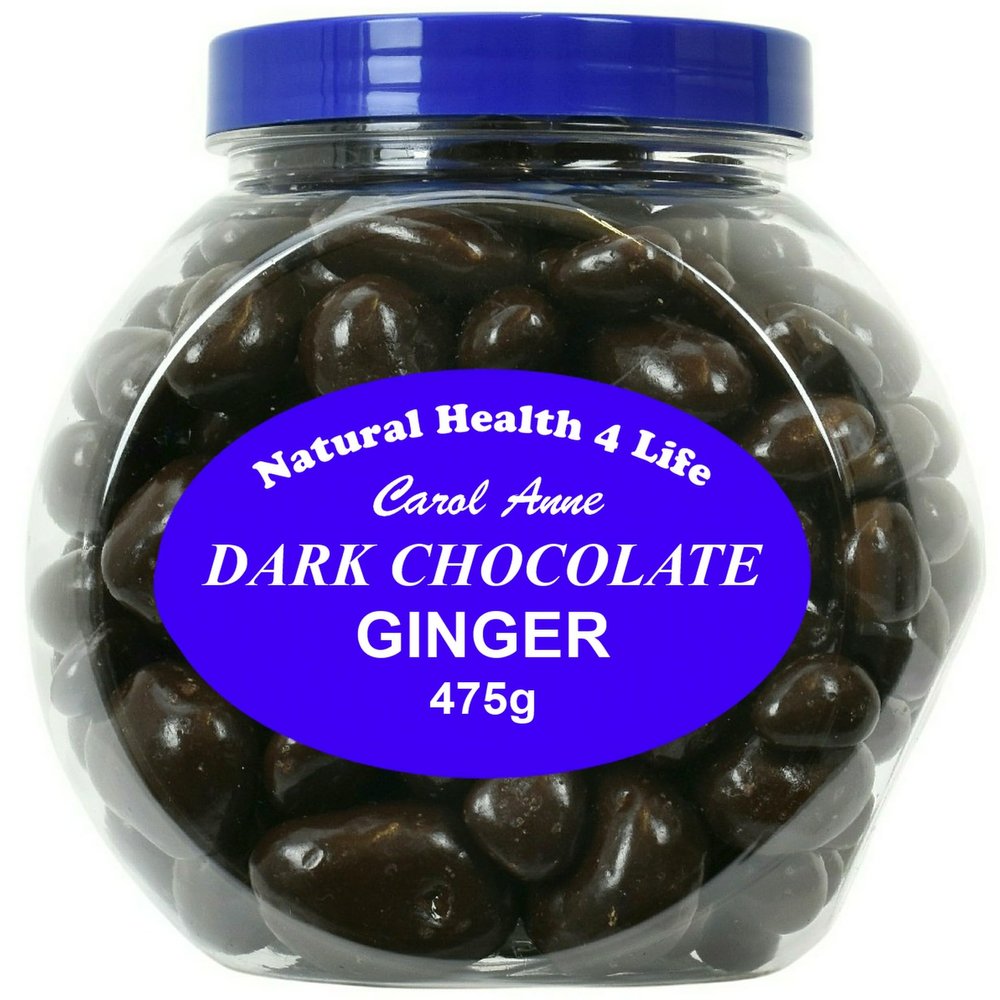 Natural Health 4 Life Carol Anne Confectionery Dark Chocolate Ginger 475 g in Recyclable Gift Jar (1 Jar)
