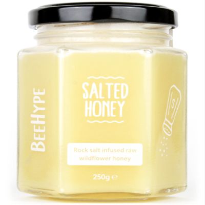BeeHype Salted Honey  Raw Wildflower Honey with Alpine Rock Salt - Low-Calorie Alternative with NO Palm Oil and NO Refined Sugars - Vegetarian, Nut and Dairy-Free - 250g
