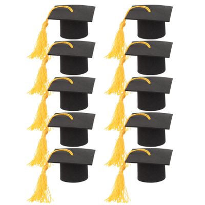 10pcs Mini Graduation Cap Bottle Toppers Graduation Hat Wine Toppers Cover with Tassel Cake Topper Decoration for 2023 Graduation Party Supplies Yellow