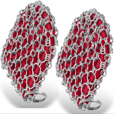 2pack Cast Iron Cleaner Chainmail Scrubber 316L Chainmail Scrubber for Iron Pan, Silicone Insert Chain Mail to Clean Cast Iron Herda Chain Scrub Brush Metal Scraper Cleaning Tool for Iron Skillet