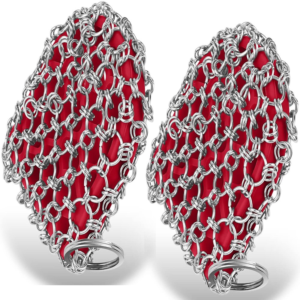 2pack Cast Iron Cleaner Chainmail Scrubber 316L Chainmail Scrubber for Iron Pan, Silicone Insert Chain Mail to Clean Cast Iron Herda Chain Scrub Brush Metal Scraper Cleaning Tool for Iron Skillet
