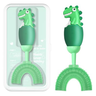 ZMRZ U-Shaped Toothbrush for Kids Ages 2-7Soft Food-Grade Silicone for Sensitive Gums360 Teeth Cleaning DesignTraining & Travel-Friendly Toddler's Toothbrush (Green, U Shaped)