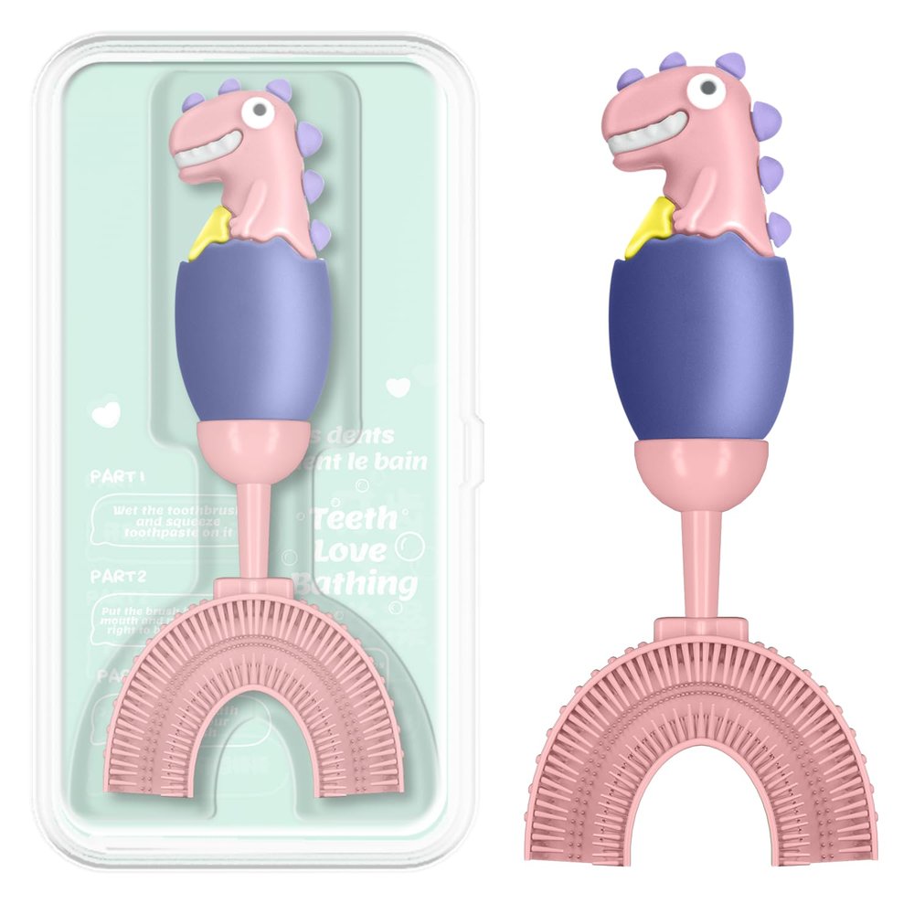 ZMRZ U-Shaped Toothbrush for Kids Ages 2-7Soft Food-Grade Silicone for Sensitive Gums360 Teeth Cleaning DesignTraining & Travel-Friendly Toddler's Toothbrush (Purple, U Shaped)