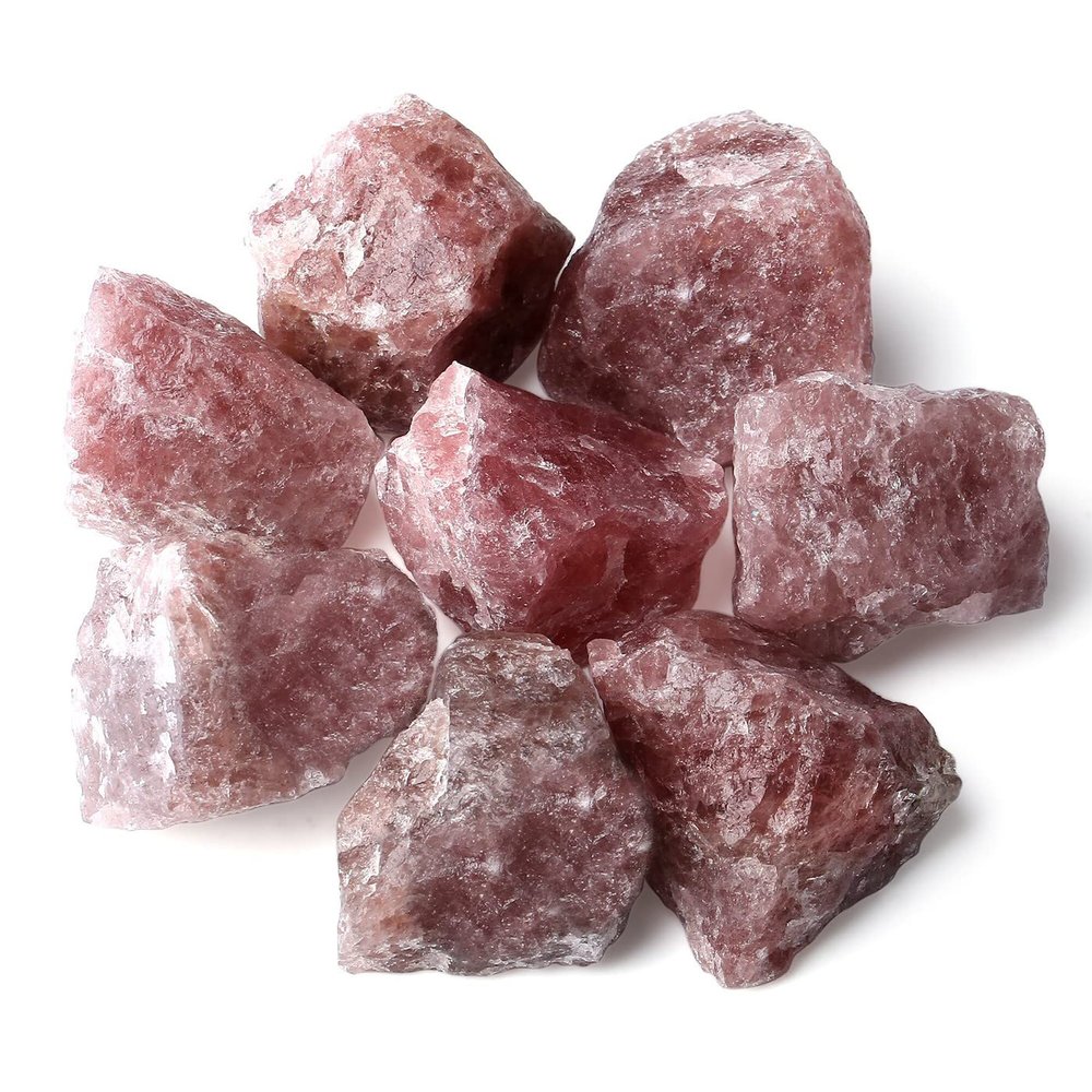 ZHIYUXI 1.5-2.0" Strawberry Quartz Raw Crystals Bulk Large Rough Natural Quartz Real Crystals Healing Stones Big Huge Rocks Gemstones for Witchcraft Tumbling Wire Wrapping Wholesale Decor Stones 4Pcs