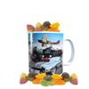 Planes Trains and Automobiles Classic Car Icons Personalised Mug with Choice of Sweets Gift view 1