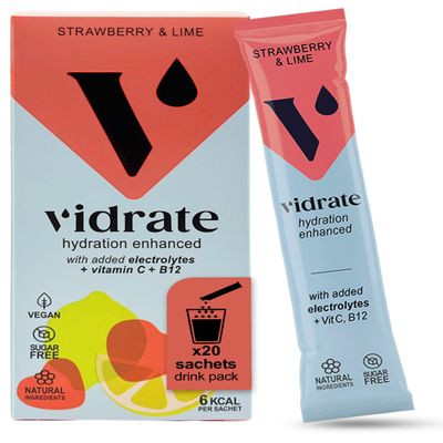 ViDrate Electrolytes Powder - Hydration Sachets Packed with Vitamins - Zero Sugar Rehydration Sachet, No Artificial Sweeteners, Preservatives by ViDrate - Strawberry & Lime Large Pack, 20 Electrolytes Sachets
