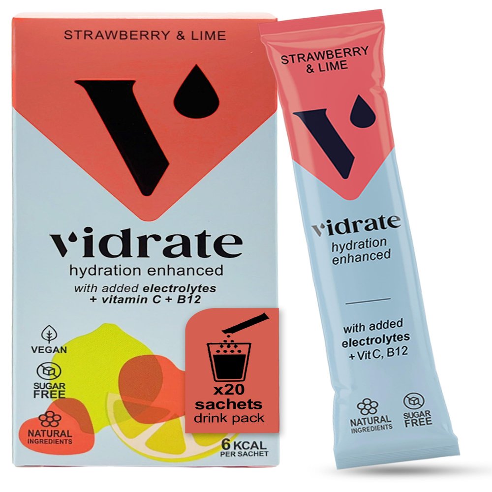 ViDrate Electrolytes Powder - Hydration Sachets Packed with Vitamins - Zero Sugar Rehydration Sachet, No Artificial Sweeteners, Preservatives by ViDrate - Strawberry & Lime Large Pack, 20 Electrolytes Sachets