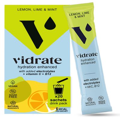 Vidrate Electrolytes Powder - Hydration Sachets Packed with Vitamins - Zero Sugar Rehydration Sachet No Artificial Sweeteners & Preservatives - Lemon Lime & Mint Large Pack, 20 Electrolytes Sachets