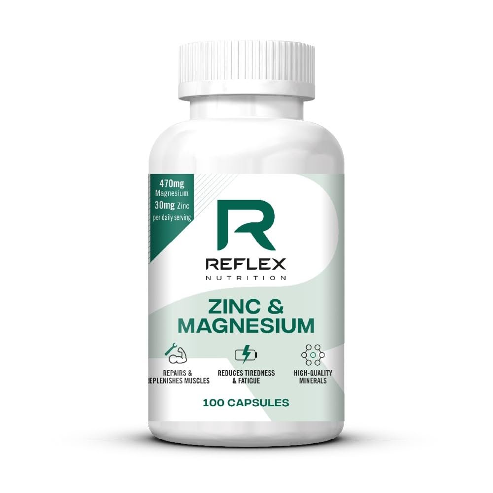 Reflex Nutrition Zinc & Magnesium - Normal Muscle Function & Protein Synthesis Support - Reduce Tiredness and Fatigue - Essential Mineral Magnesium Supplements & Zinc Supplements (100 Capsules, Vegan)