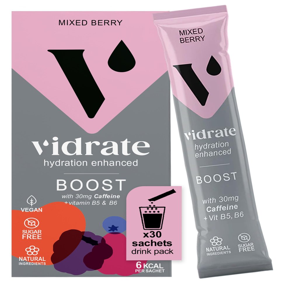Vidrate Electrolytes Powder - Hydration Sachets Packed with Vitamins - Zero Sugar Rehydration Sachet No Artificial Sweeteners & Preservatives - Boost Mixed Berry Large Pack, 30 Electrolytes Sachets