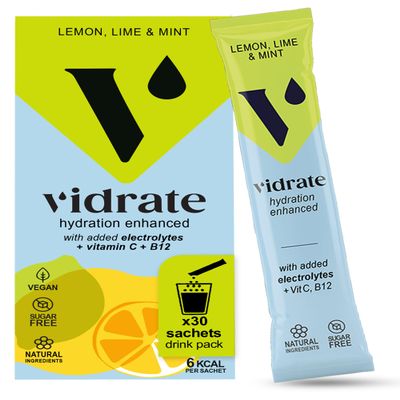 ViDrate Lemon Lime & Mint Flavour Sugar Free Electrolyte Powder - Vegan Friendly Hydration Sachets (30 x 3g Sachets)