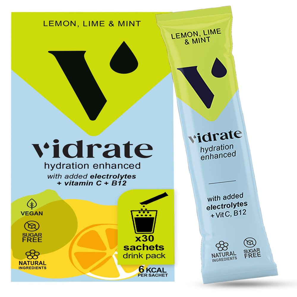 ViDrate Lemon Lime & Mint Flavour Sugar Free Electrolyte Powder - Vegan Friendly Hydration Sachets (30 x 3g Sachets)