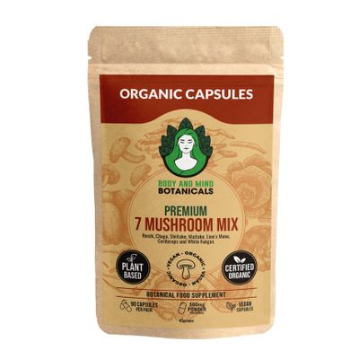 Premium 7 Mushroom Mix Capsules x 90 Organic/Vegan Lions Mane, Chaga and More