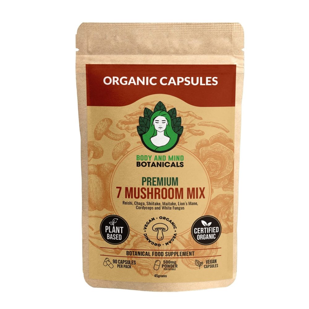 Premium 7 Mushroom Mix Capsules x 90 Organic/Vegan Lions Mane, Chaga and More