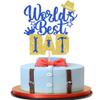 1 Pack Happy Father's Day Cake Topper Glitter World's Best Dad Cake Pick Hat Tool Love Dad Cake Decoration for Happy Father's day Theme Men Birthday Party Supplies Blue view 1