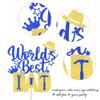 1 Pack Happy Father's Day Cake Topper Glitter World's Best Dad Cake Pick Hat Tool Love Dad Cake Decoration for Happy Father's day Theme Men Birthday Party Supplies Blue view 3