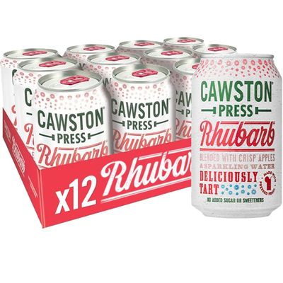 Cawston Press Sparkling Rhubarb Fizzy Drink Blended With Sparkling Water and Pressed Apple Juice (330ml x 12 cans) | Gluten Free - Vegan - No Added Sugar