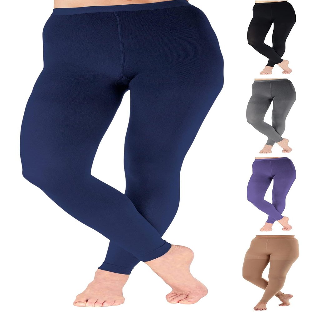 ABSOLUTE SUPPORT Compression Leggings 20-30mmHg for Women Circulation - Footless Compression Support Tights - High Waist Pantyhose Stockings for Ladies - Navy, Medium