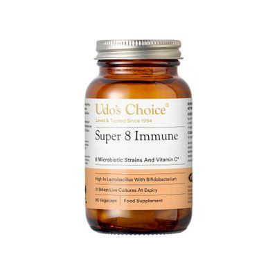 High Strength Probiotics  Udo's Choice Super 8 Immune  42 Billion Cell Count with Vitamin C for Immune Support  8 Human-Adapted Strains  Gut & Digestive Health  90 Capsules