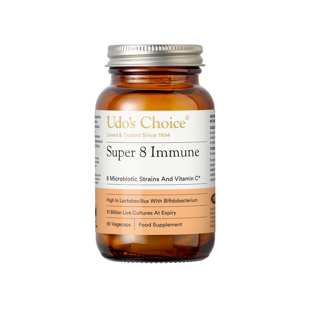 High Strength Probiotics  Udo's Choice Super 8 Immune  42 Billion Cell Count with Vitamin C for Immune Support  8 Human-Adapted Strains  Gut & Digestive Health  90 Capsules