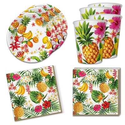 36-piece table decoration set with tropical theme and exotic fruits from the jungle for children and adults in summer, 8 plates, 8 cups, 20 napkins, 33 x 33 cm