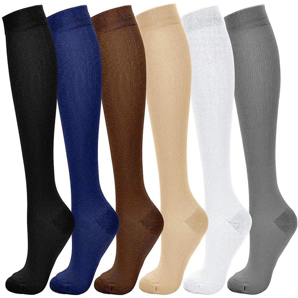  6 Pairs Compression Socks for Women & Men for, Nursing, Running & Fitness, Edema, Diabetic, Varicose Veins, Travel & Flight