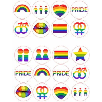 20 x Pre-Cut LGBT Gay Pride Round Edible Wafer Cupcake Toppers Cake Decoration #1