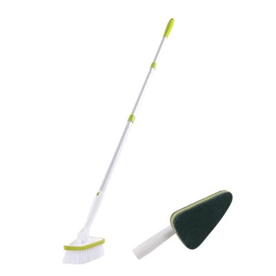 2 in 1 Floor Cleaning Brush Adjustable Long-Handle Floor Scrubber with Stiff Bristles Sponge Brush for Shower Bathtub Tile-Israel,double headed