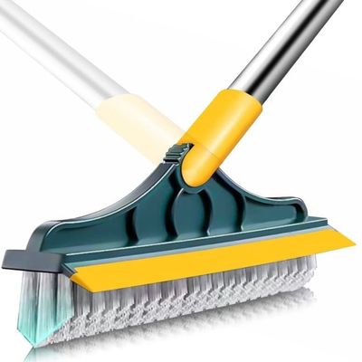 2 in 1 Cleaning Floor Scrub Brush Floor Brush Scrubber New Upgraded 53.5" Long Handle Grout Brush Scrape V-Shape Stiff Bristle Cleaning Brush with Squeegee 120Rotating Tile Brush for Bathroom