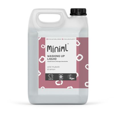 Miniml Eco Washing Up Liquid 5L Refill - Wild Rhubarb & Lemon Scented Non Bio & Skin Sensitive Friendly Dish Wash Cleaner Plant Based Vegan & Cruelty Free - Natural Cleaning Products (500 Washes)