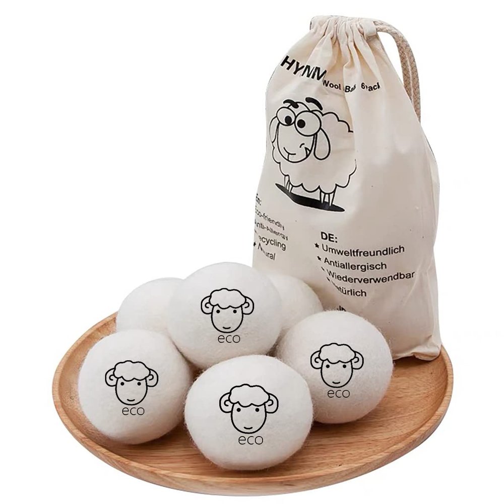 BienStylife 6-Pack Wool Dryer Balls Reusable Laundry Balls for Dryer Natural Fabric Softeners and Wrinkle Release, Organic and Eco Wool Dryer Ball for Pet Hair Removal, Dryer Sheets, Drying Ball