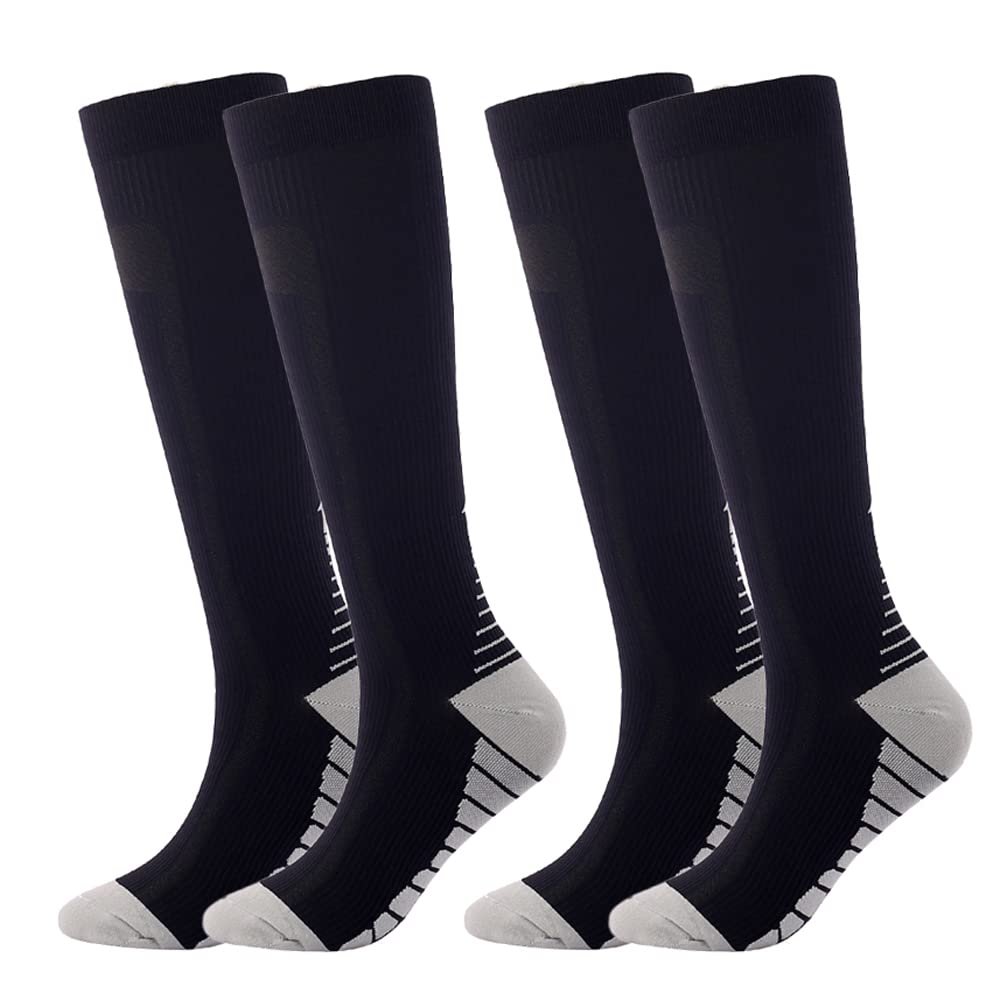 Linghe 2 Pairs Compression Socks for Women and Men 20-25mmHg , Is Best for Football, Travel, Flight, Athletics, Running, Calf Pressur Support, Nurse . (S/M, Black)