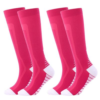 Linghe 2 Pairs Compression Socks for Women and Men 20-25mmHg, Is Best for Football, Travel, Flight, Athletics, Running, Calf Pressur Support, Nurse (S/M, Rose Red)