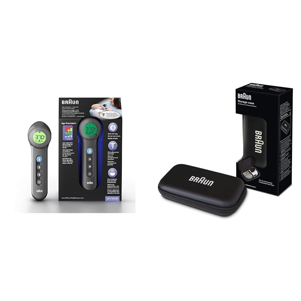 Braun Healthcare BNT400B No Touch + Touch thermometer with Age Precision Black edition & Braun Protective Storage Case for Braun ThermoScan Ear Thermometers, BIT000CBEU