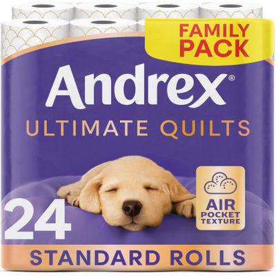 Andrex Ultimate Quilts Toilet Tissue 24 Rolls, Air Pocket Technology for Soft, Thick Sheets - 4 Quilted Toilet Rolls x 6 Packs, FSC Certified
